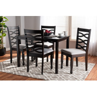 Baxton Studio RH318C-Grey/Dark Brown-5PC Dining Set Lanier Modern and Contemporary Gray Fabric Upholstered Espresso Brown Finished Wood 5-Piece Dining Set